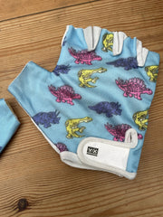 Vintage VX Fingerless Cycling Gloves Dinosaur Print Blue Pink Yellow Purple