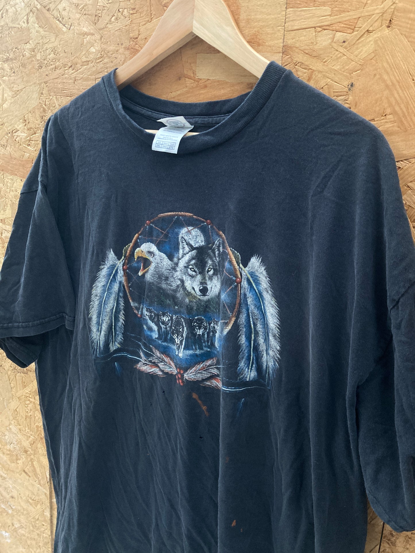 Vintage 90s wolf black faded grungy distressed souvenir t-shirt size XXL