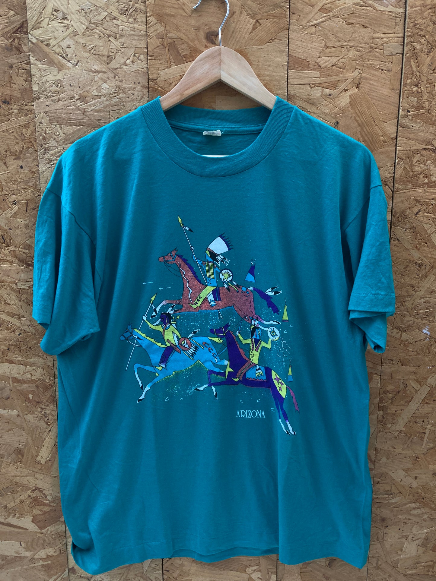 Vintage 90s turquoise Arizona native art souvenir single stitch t-shirt size XL