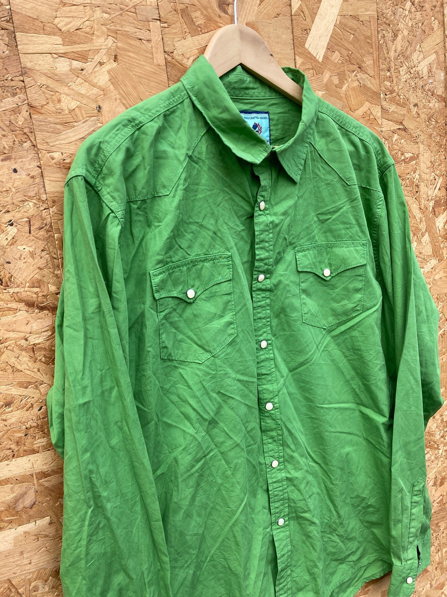 Vintage 90s cactus green cotton cowboy snap button twin pocket long sleeve western shirt size XL