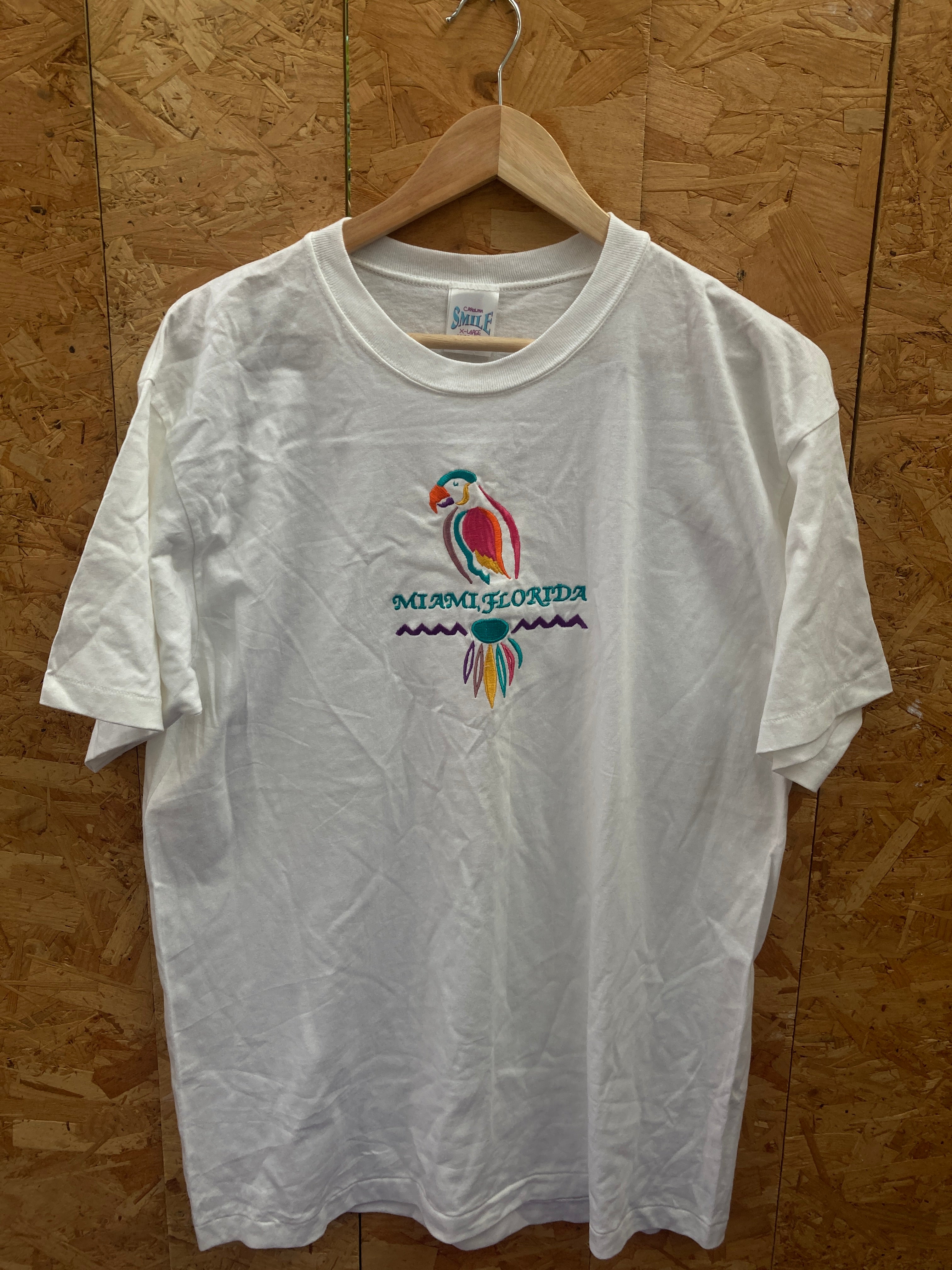Vintage 90s Miami Florida embroidered parrot single stitch white t-shirt size XL