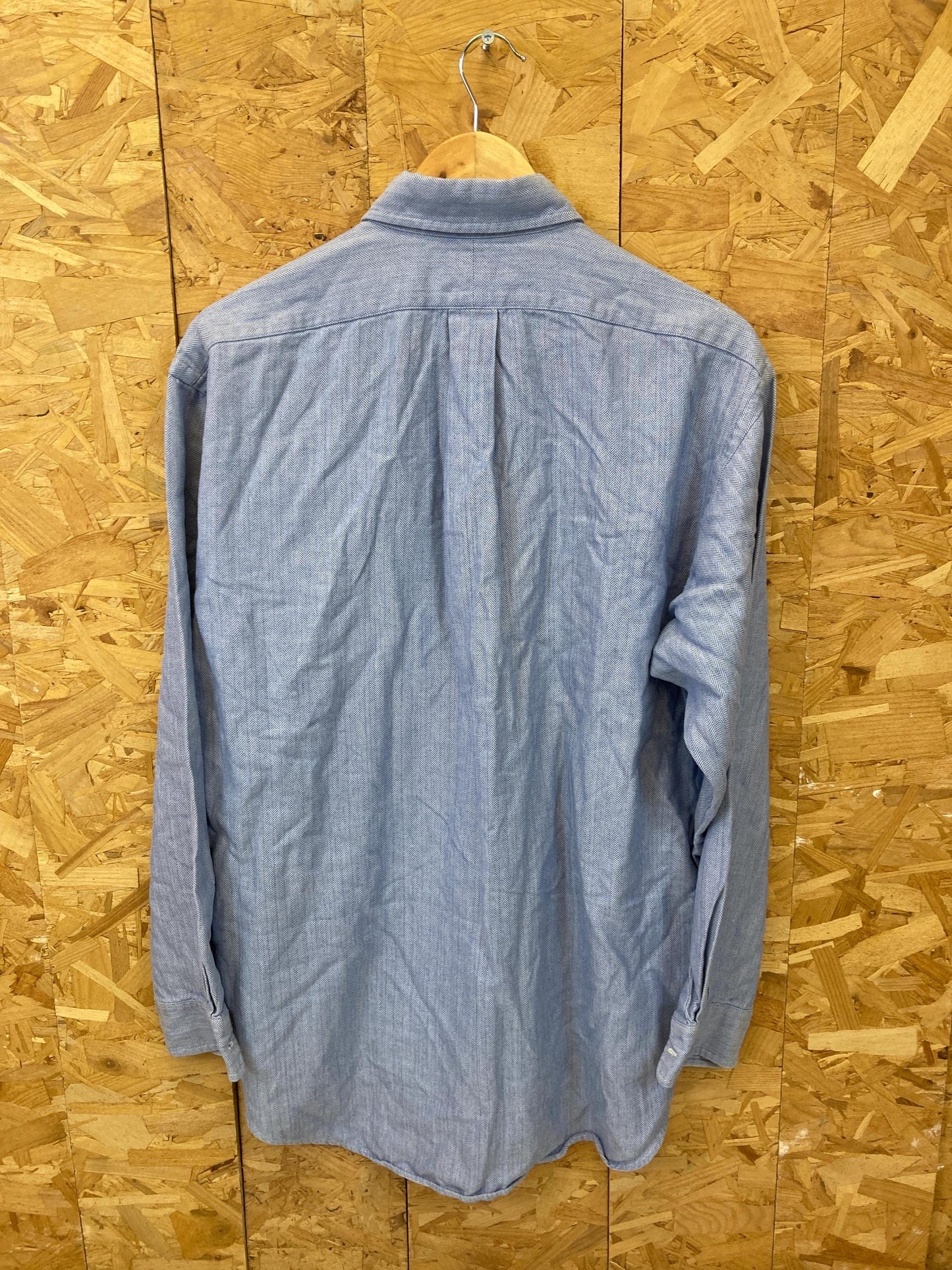 Vintage Y2K Polo Ralph Lauren light blue herringbone Blake cotton shirt size medium oversized fit