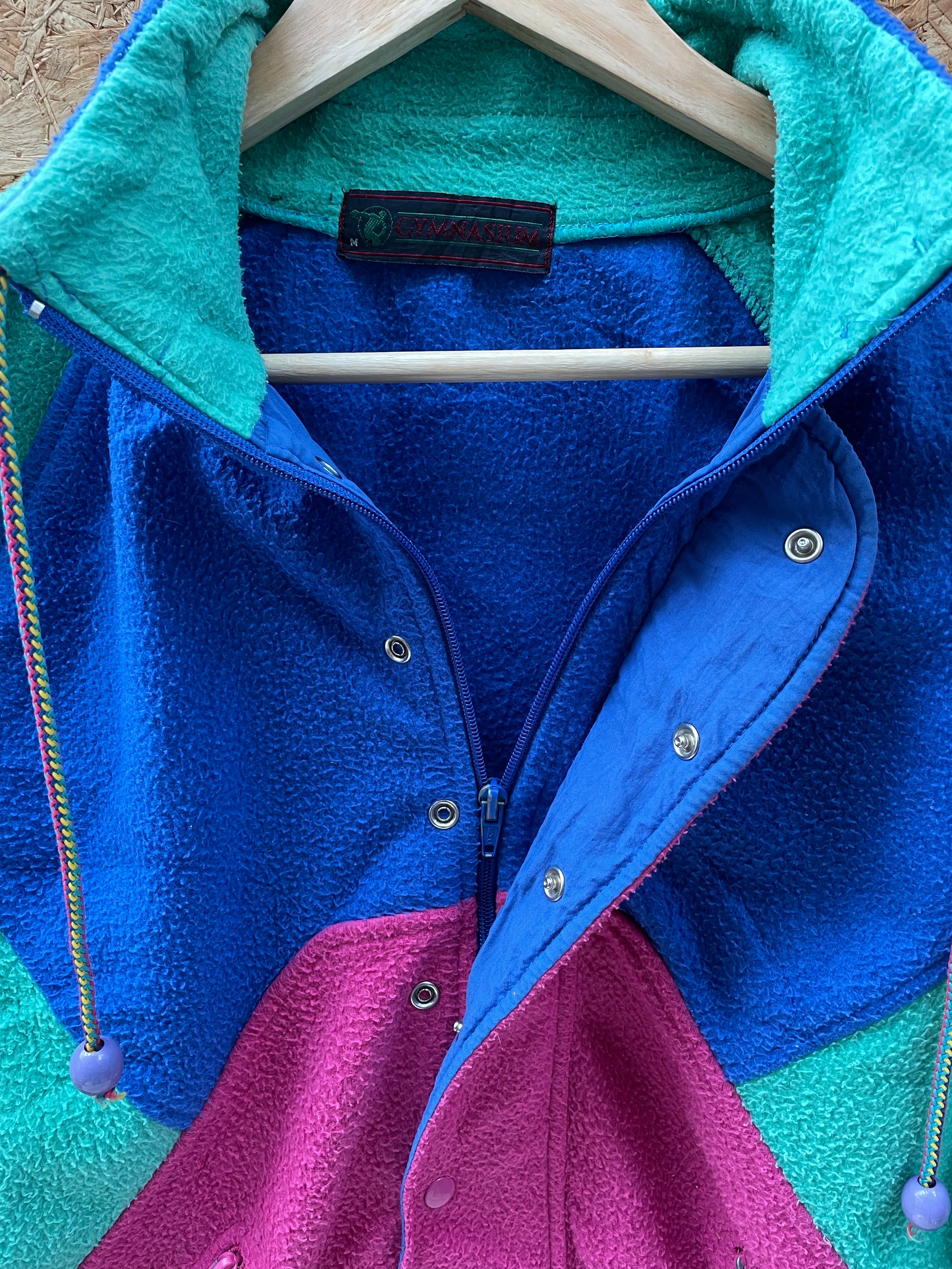 Vintage 80s purple blue turquoise block panel fleece jacket size medium