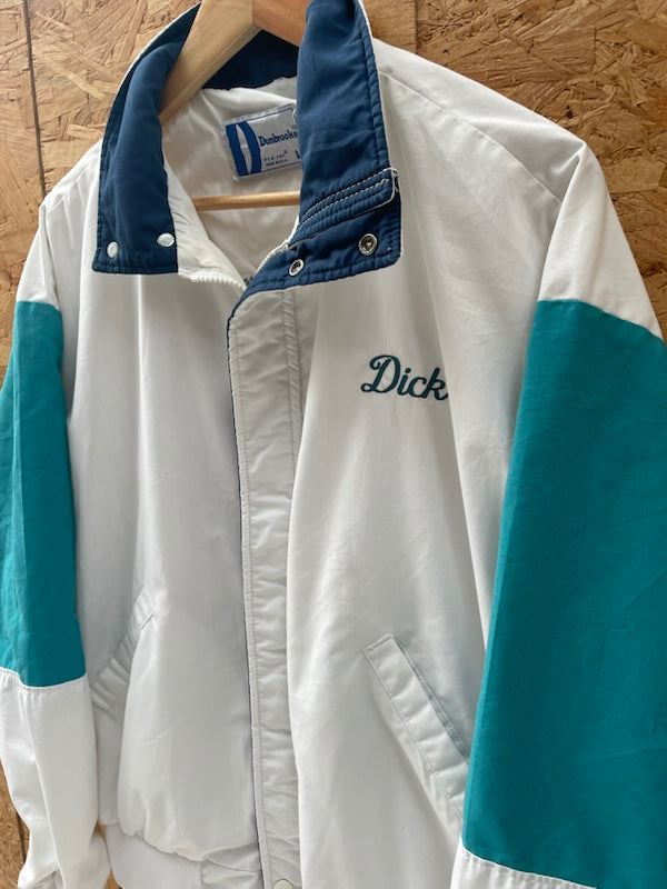 Vintage Dumbrooke White/Teal Colorblock USA Dick cattle rancher livestock Jacket Men's Size L