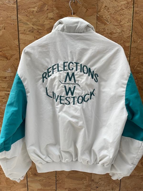 Vintage Dumbrooke White/Teal Colorblock USA Dick cattle rancher livestock Jacket Men's Size L