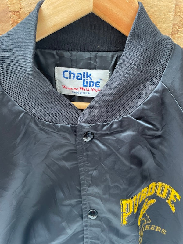 Vintage 80s Purdue Boilermakers Satin Bomber Jacket by Chalk Line - Black - Size XXL