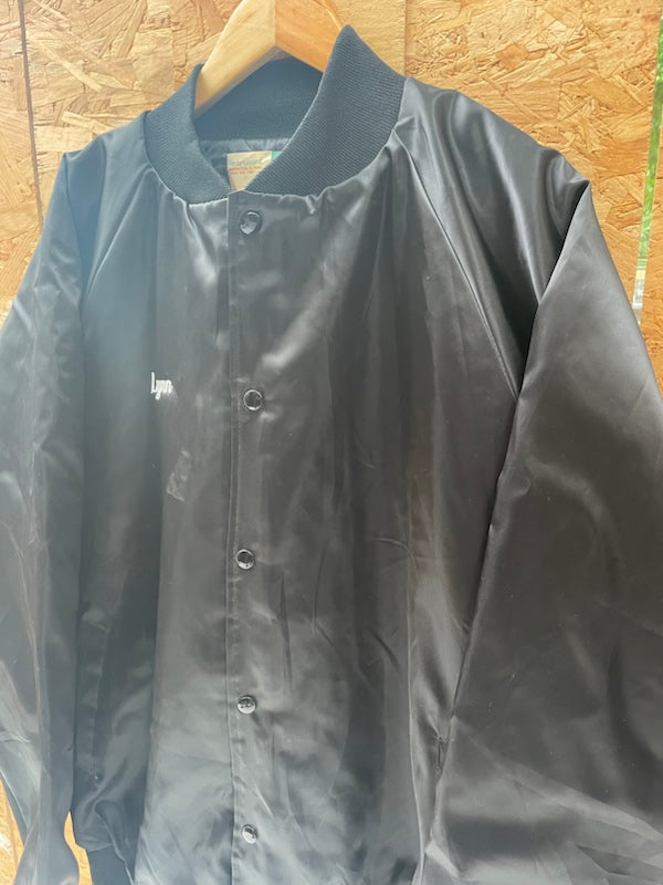 Vintage 80s Krenk Auto Repair Shop Wear-Guard Black Satin Baseball Jacket XL Embroidered Logo