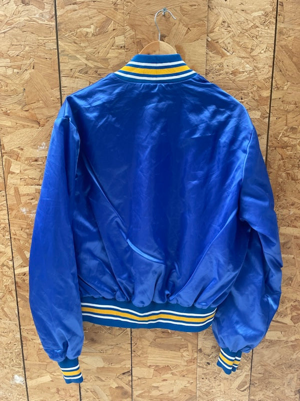 Vintage 80s Buctril Herbicide Satin Baseball Jacket Blue Gold Mens Size Large