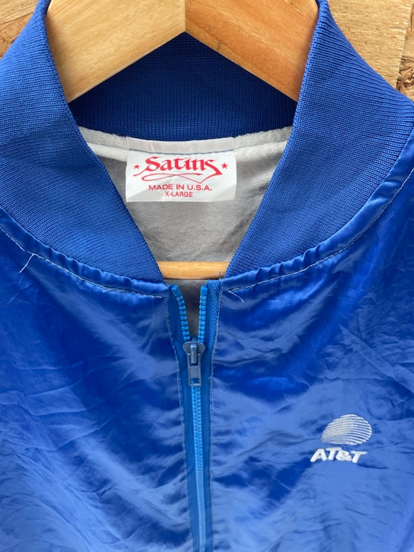 Vintage 80s AT&T Blue Satin Bomber Jacket USA made size XL