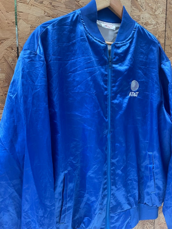 Vintage 80s AT&T Blue Satin Bomber Jacket USA made size XL