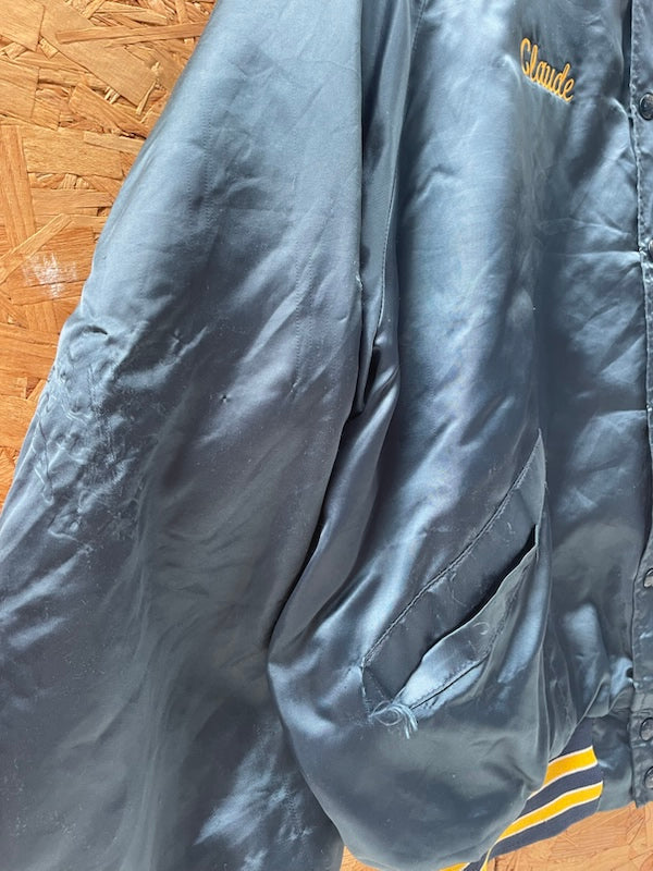 Vintage 80s VFW Post 1431 Satin Baseball Jacket - Dark Blue - Size Large