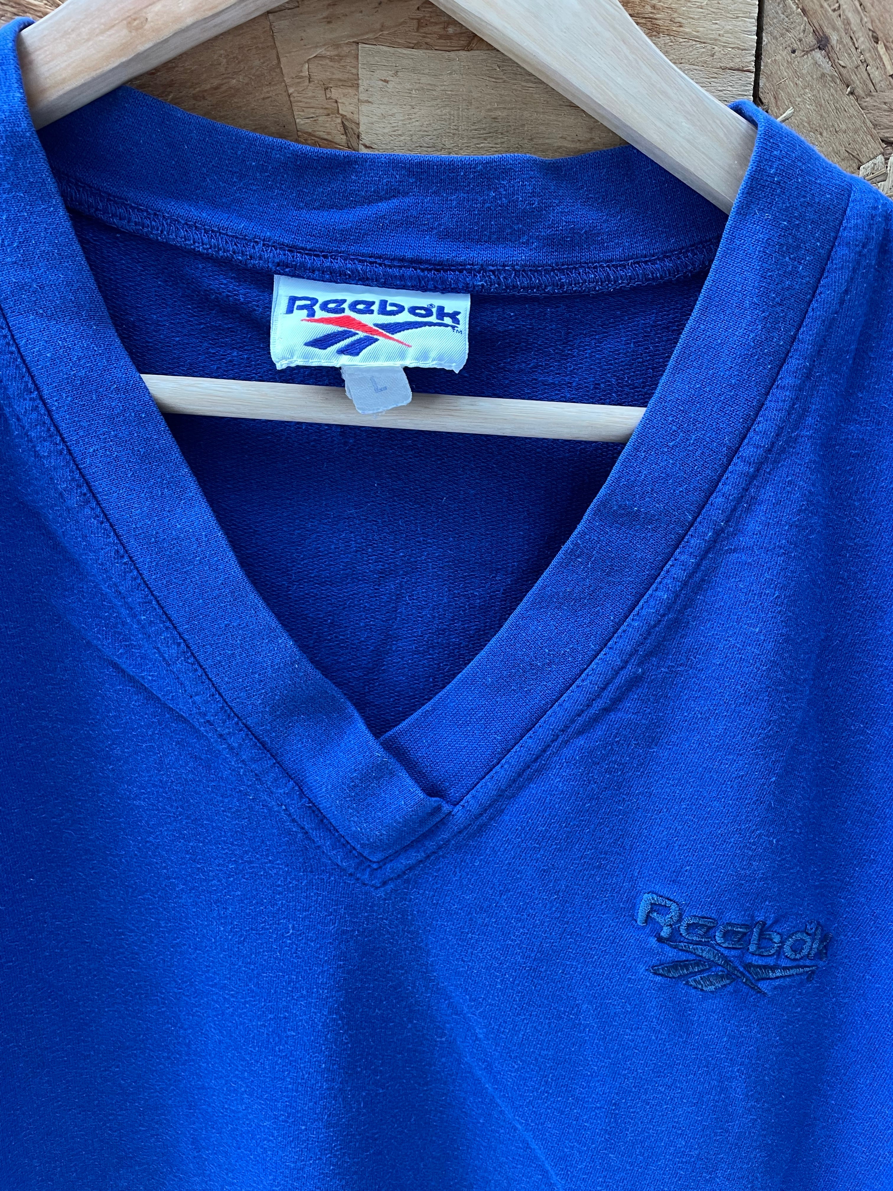 Vintage 80s Reebok Blue V-Neck Sleeveless Shirt Mens Size L