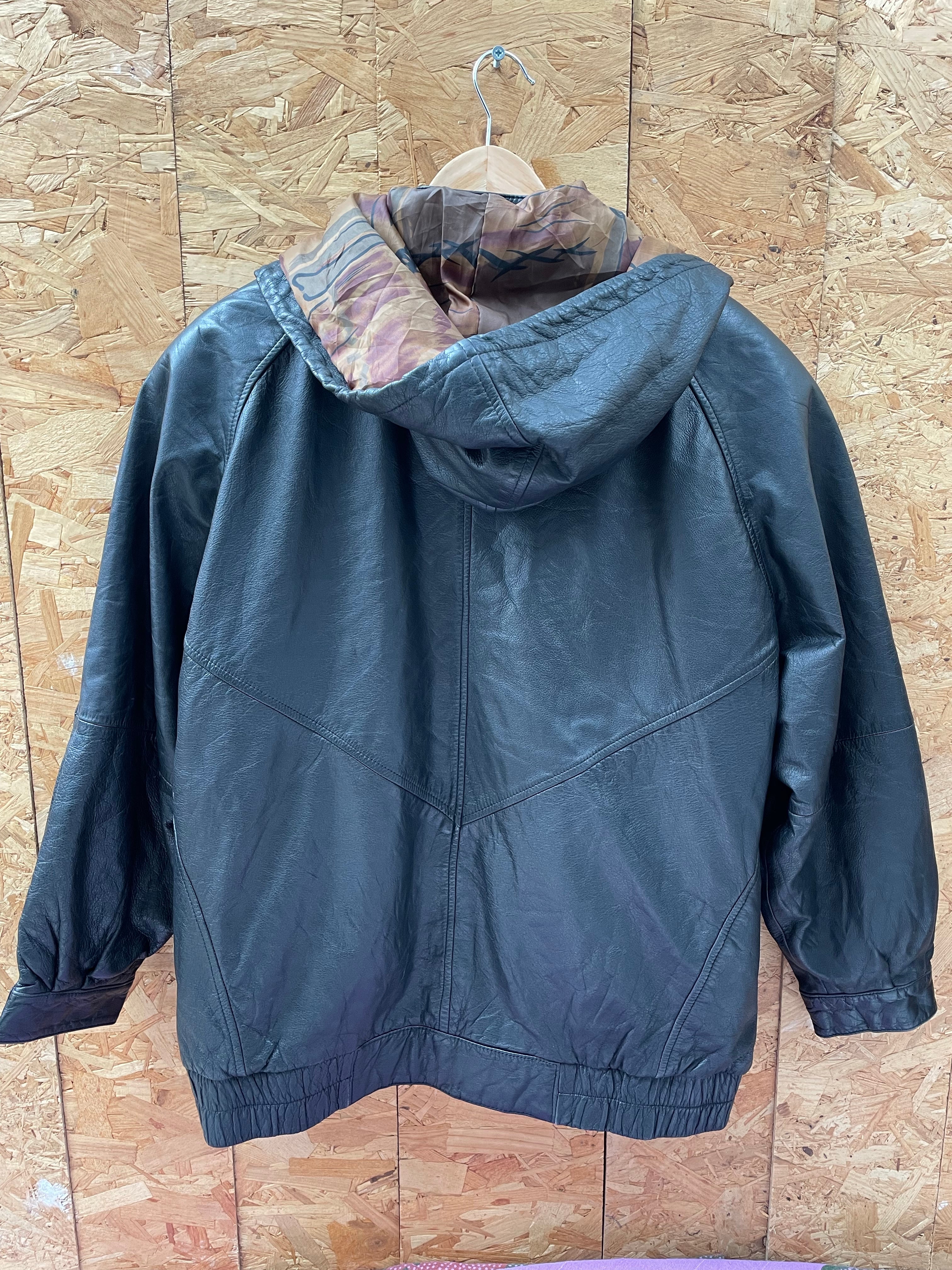 Vintage 90s Reed Leather Hooded Jacket - Men's Size M - Black - Bomber Hip Hop Style