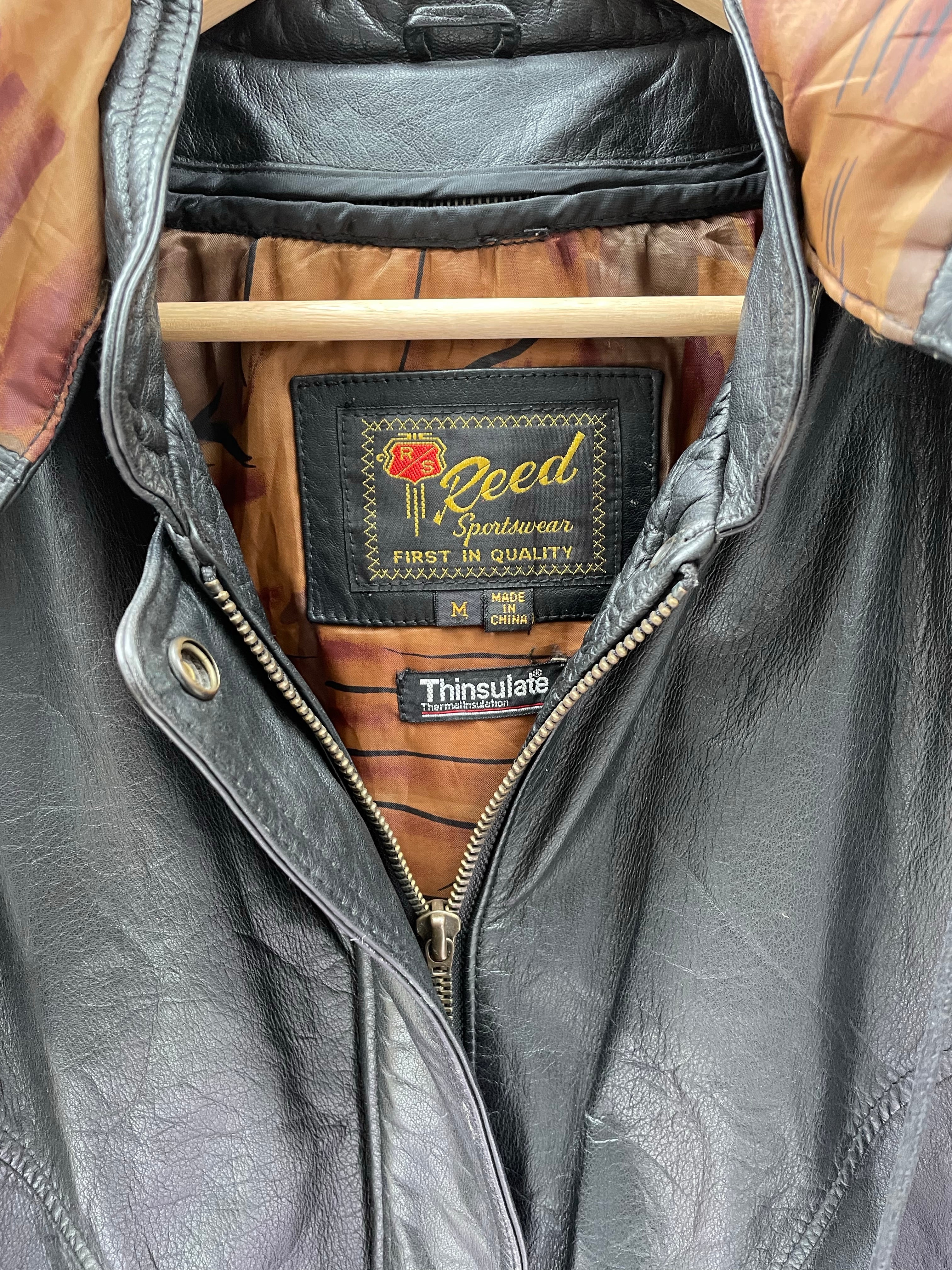 Vintage 90s Reed Leather Hooded Jacket - Men's Size M - Black - Bomber Hip Hop Style