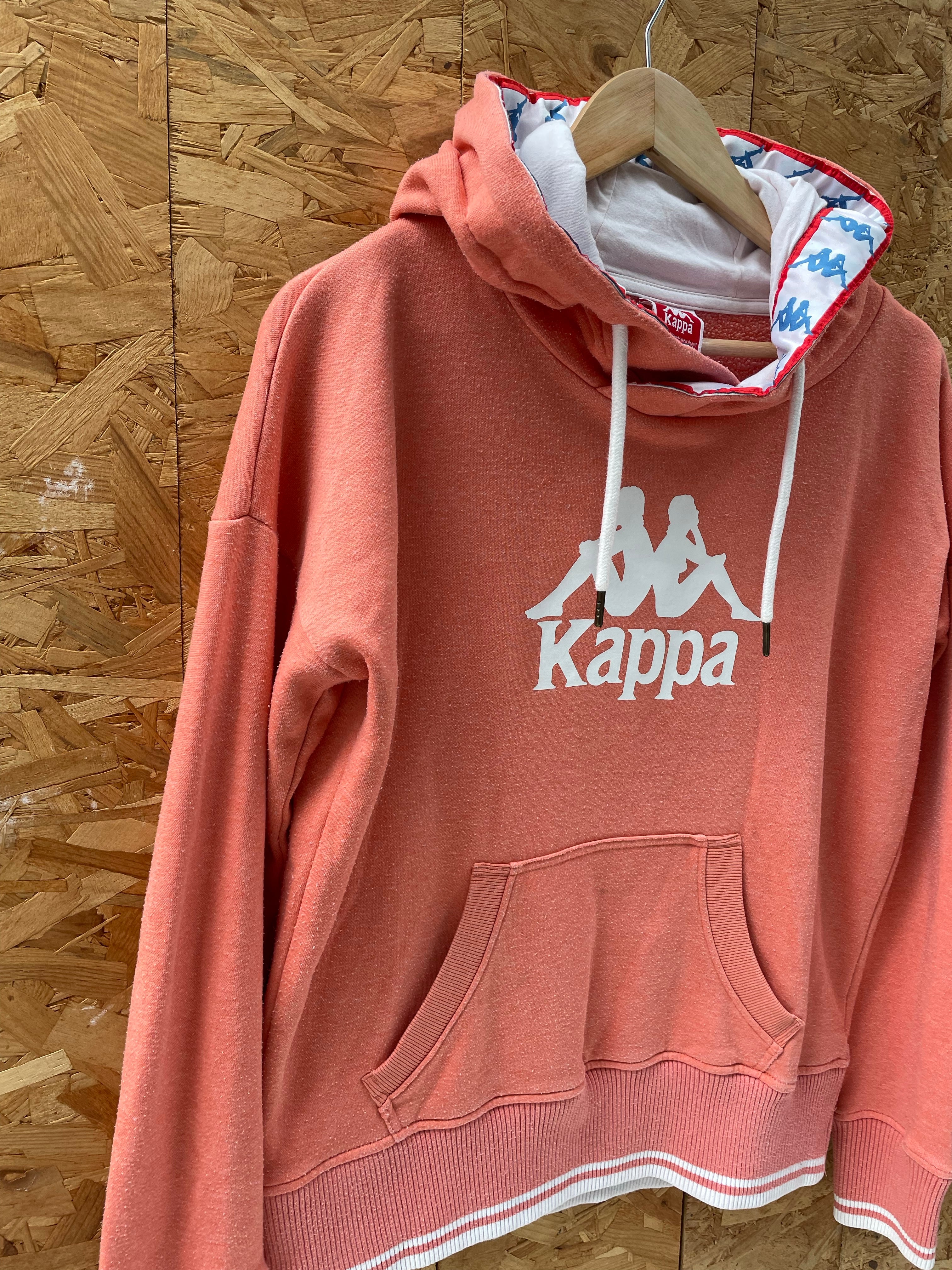 Vintage Y2K Womens Kappa Large Coral Pink Hoodie with White & Blue Detail