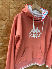 Vintage Y2K Womens Kappa Large Coral Pink Hoodie with White & Blue Detail