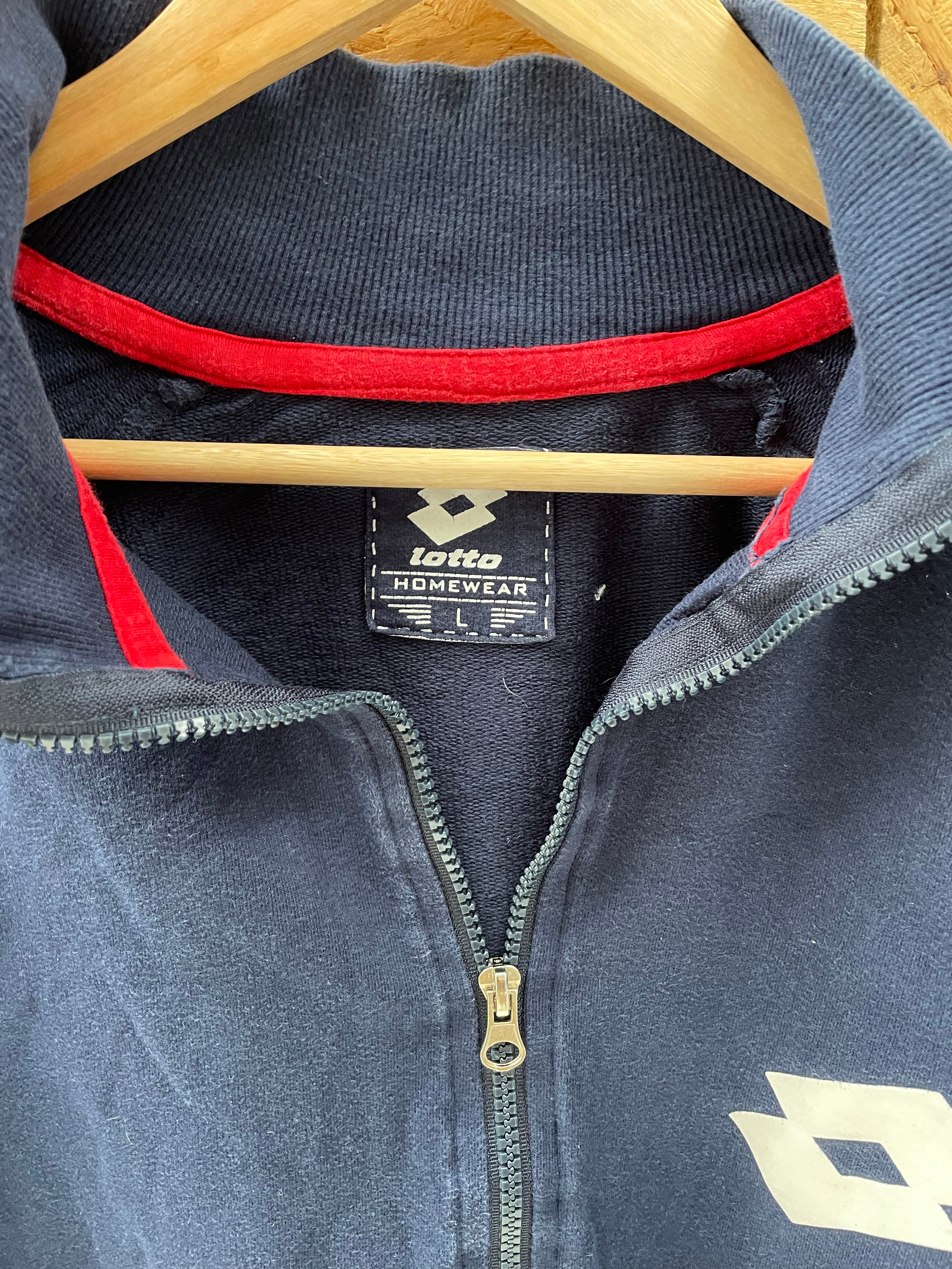 Vintage Y2K Lotto Men's Size L Navy Blue Zip-Up Track Jacket Sweatshirt