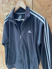 Vintage Y2K Adidas Men's Essentials Track Jacket Size M Black with White Stripes