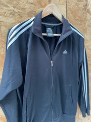 Vintage Y2K Adidas Men's Essentials Track Jacket Size M Black with White Stripes