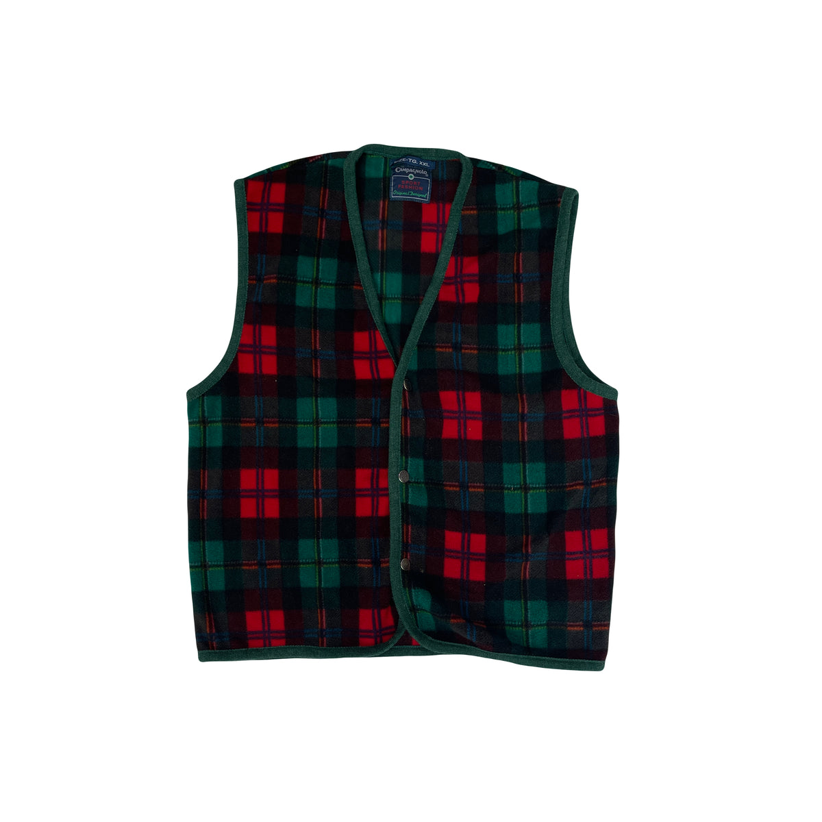 Vintage 90s Campagnolo Sport Fashion Mens XXL Red Green Plaid Fleece Vest