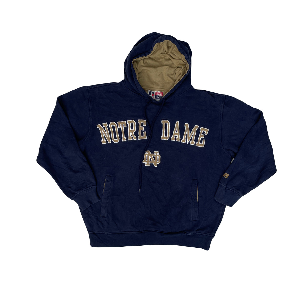 Vintage 90s Russell Athletic Notre Dame Fighting Irish Hoodie Sweater Medium Navy Blue
