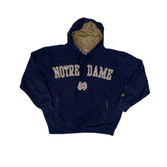Vintage 90s Russell Athletic Notre Dame Fighting Irish Hoodie Sweater Medium Navy Blue