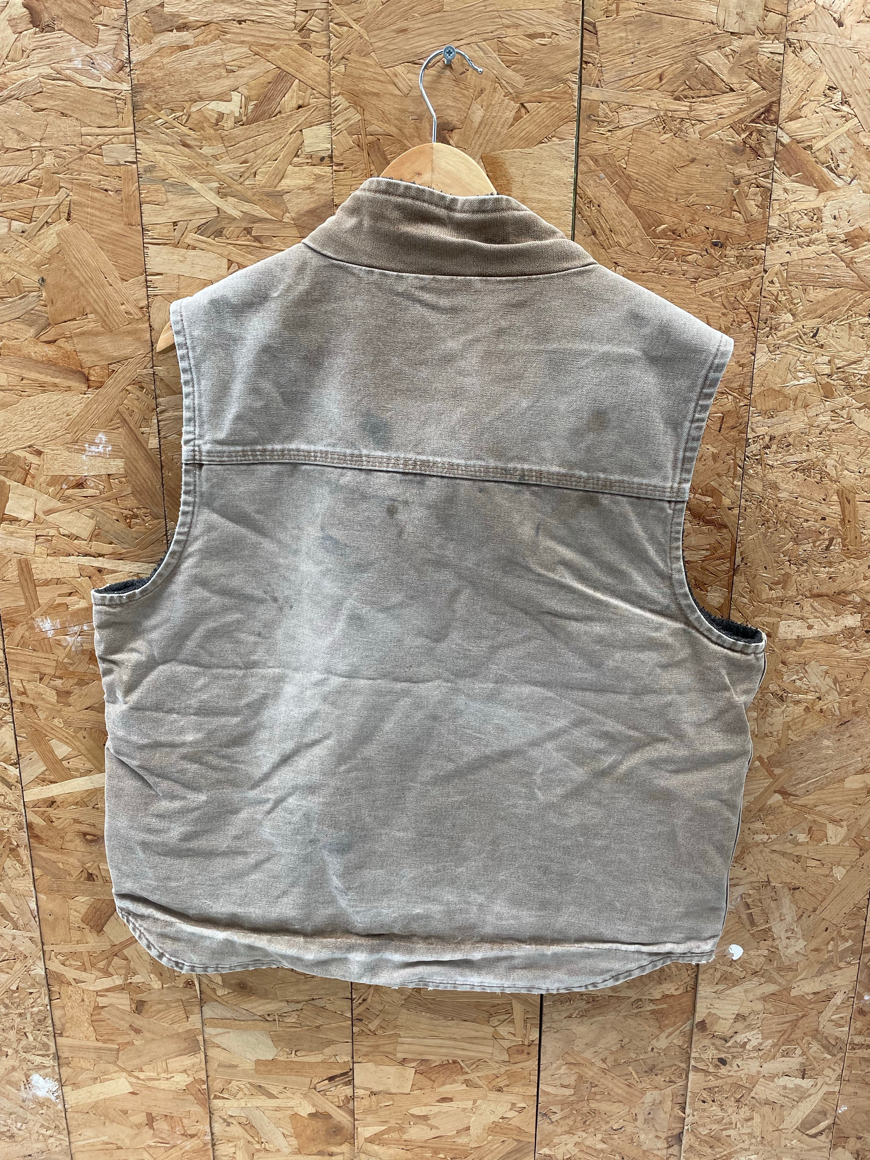 Vintage 90s Carhartt Men's Size L Distressed Tan Insulated Duck Canvas Zip-Up Vest