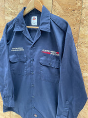 Vintage 90s Dickies L Dark Navy Blue Long Sleeve Work/Chore Shirt Electro-Fluid Power Co
