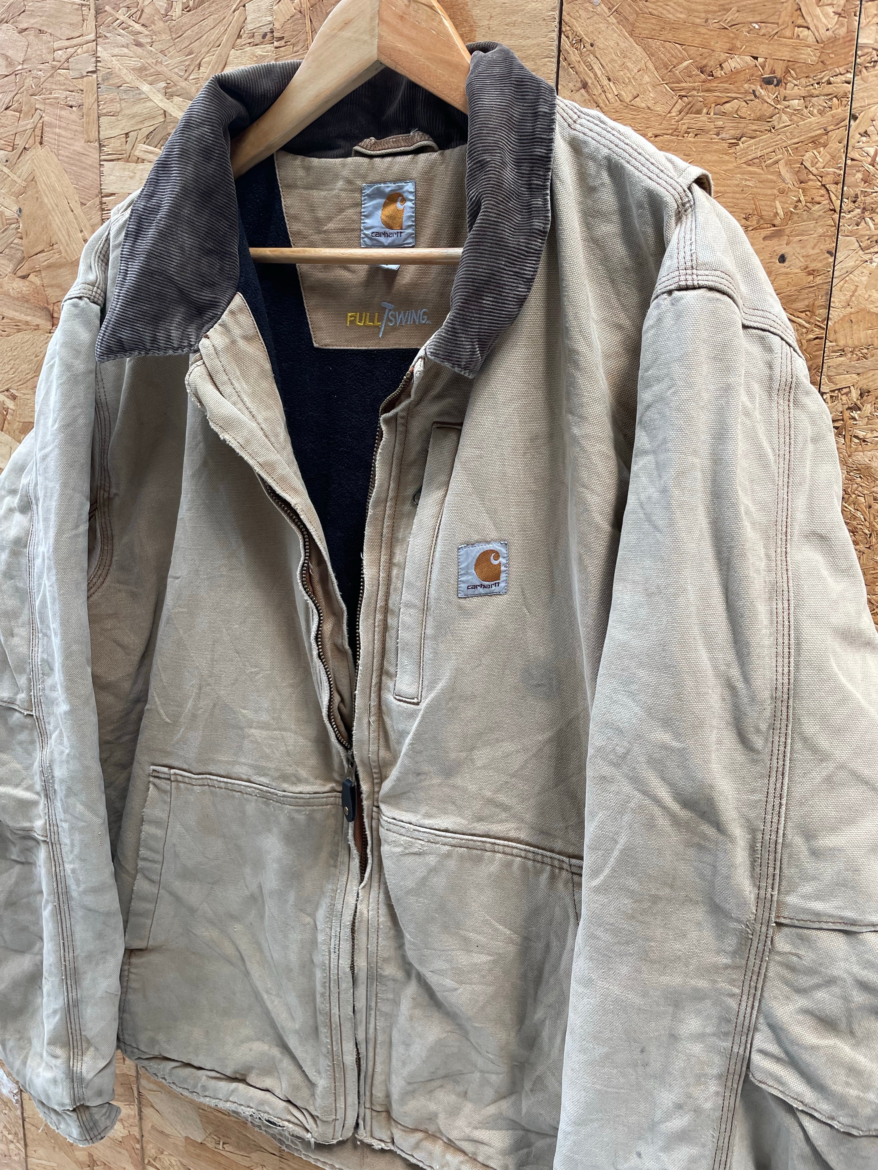 Vintage 90s Carhartt Distressed Tan Full Swing Heavyweight Duck Jacket Size L