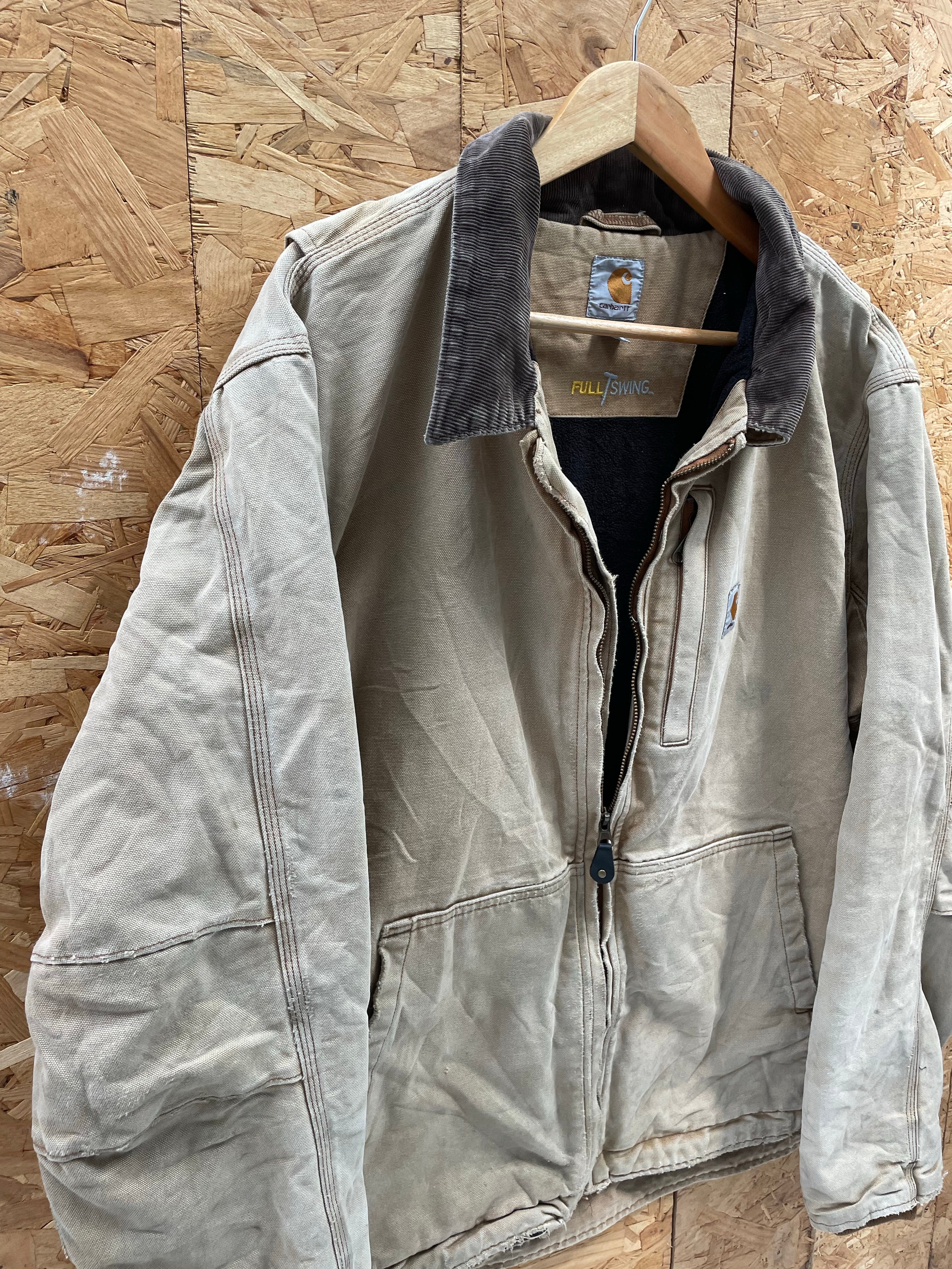 Vintage 90s Carhartt Distressed Tan Full Swing Heavyweight Duck Jacket Size L