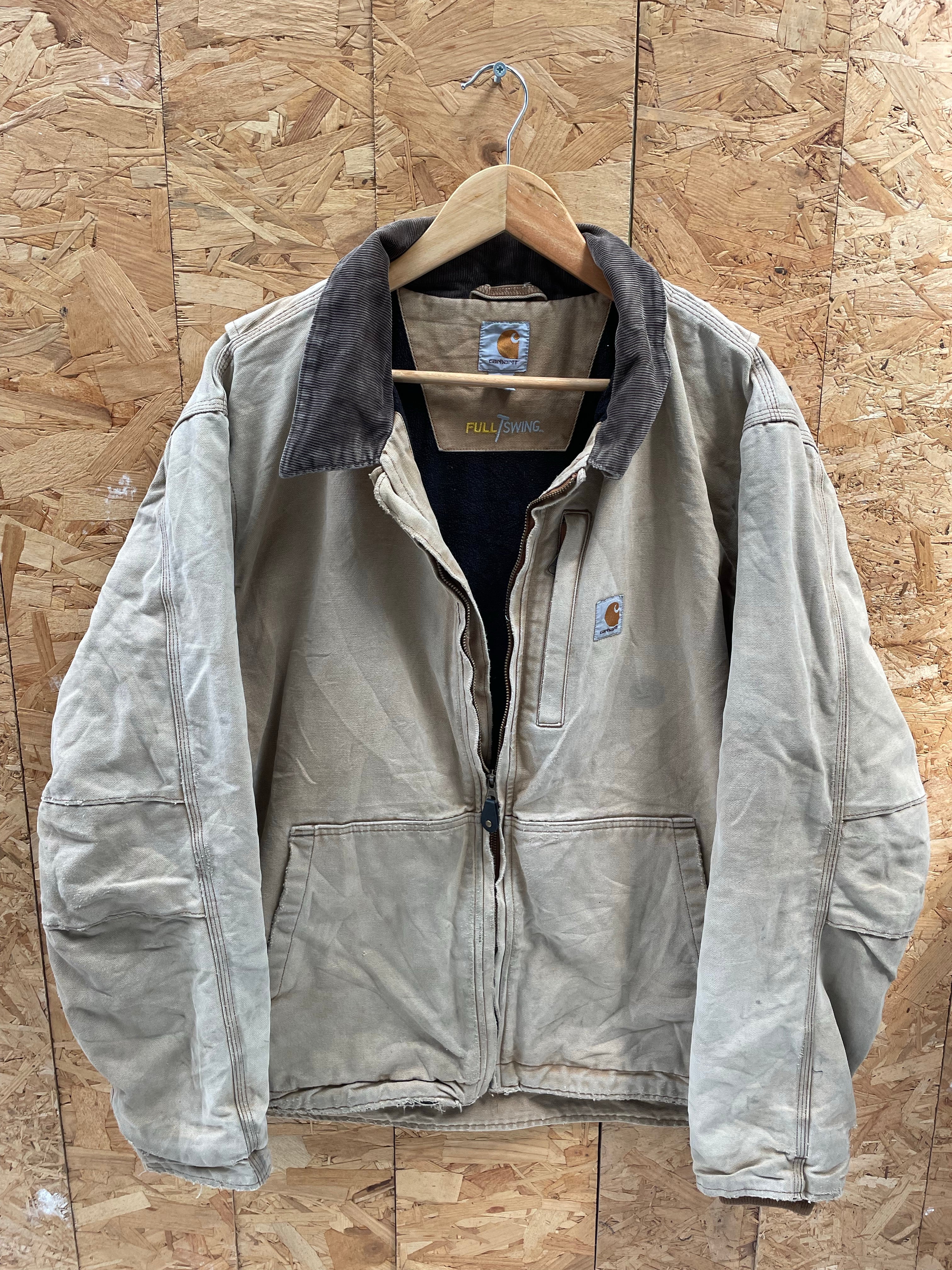 Vintage 90s Carhartt Distressed Tan Full Swing Heavyweight Duck Jacket Size L
