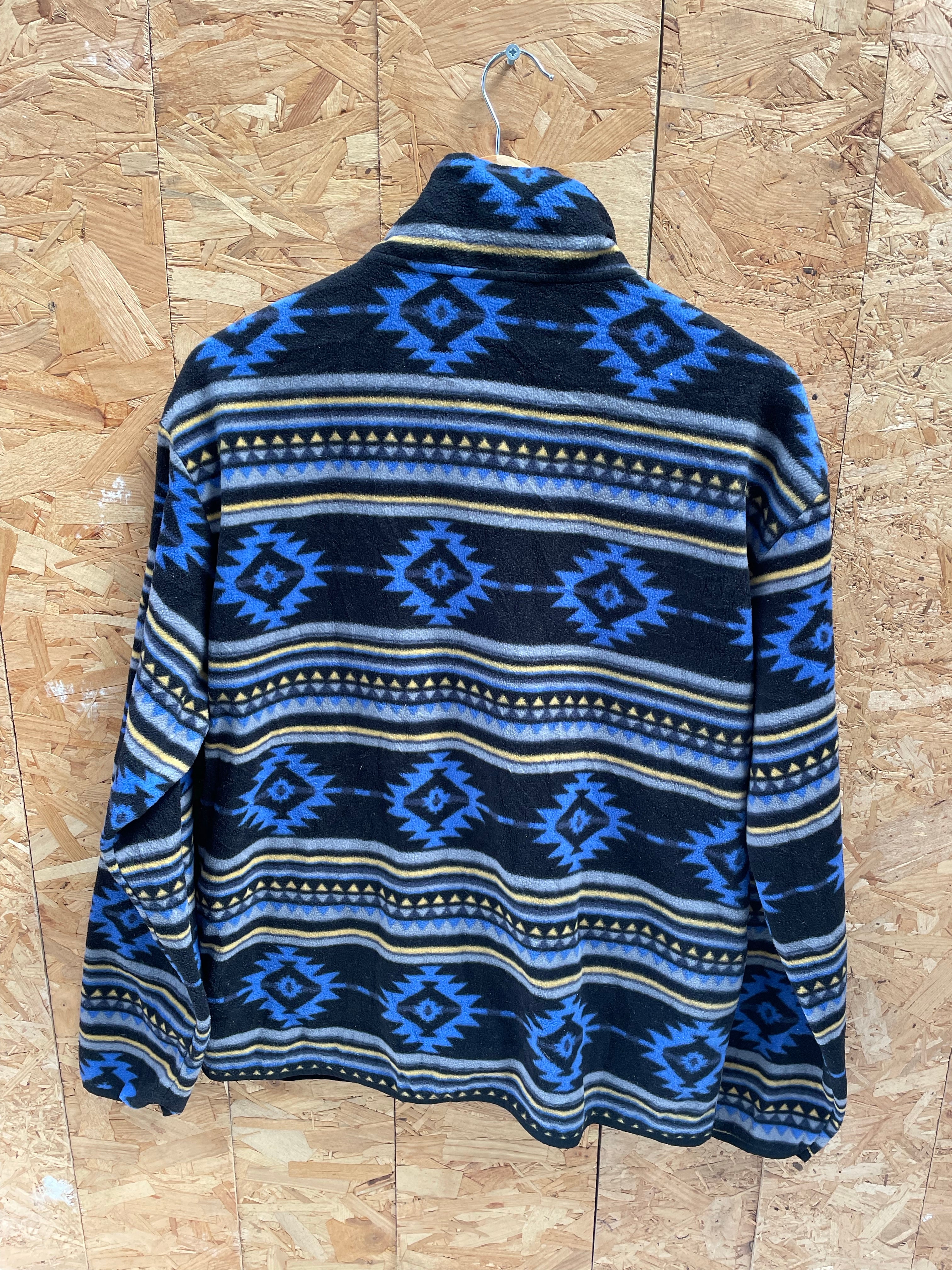 Vintage Original Deluxe Fleece Jacket L Blue/Black Southwestern Crazy Pattern