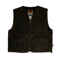 Vintage Kakadu Traders Australia Olive Green Waxed Cotton Utility Tactical Vest Size XXL
