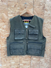 Vintage Kakadu Traders Australia Olive Green Waxed Cotton Utility Tactical Vest Size XXL