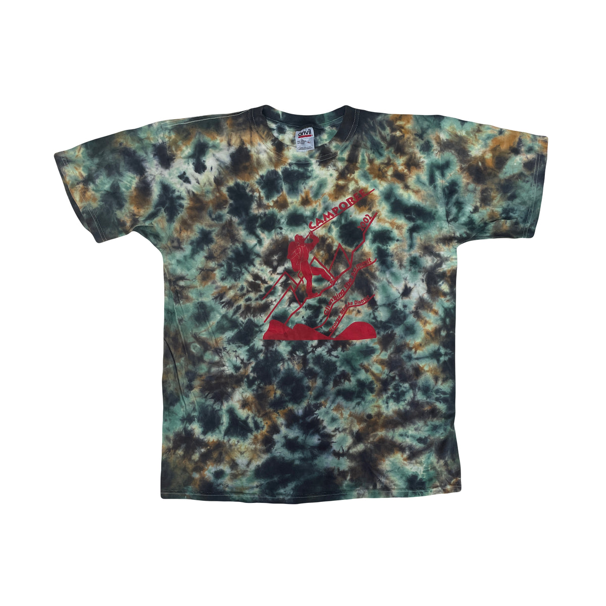 Vintage 90s Anvil Tie-Dye T-Shirt Large Green/Brown Camp Graphic
