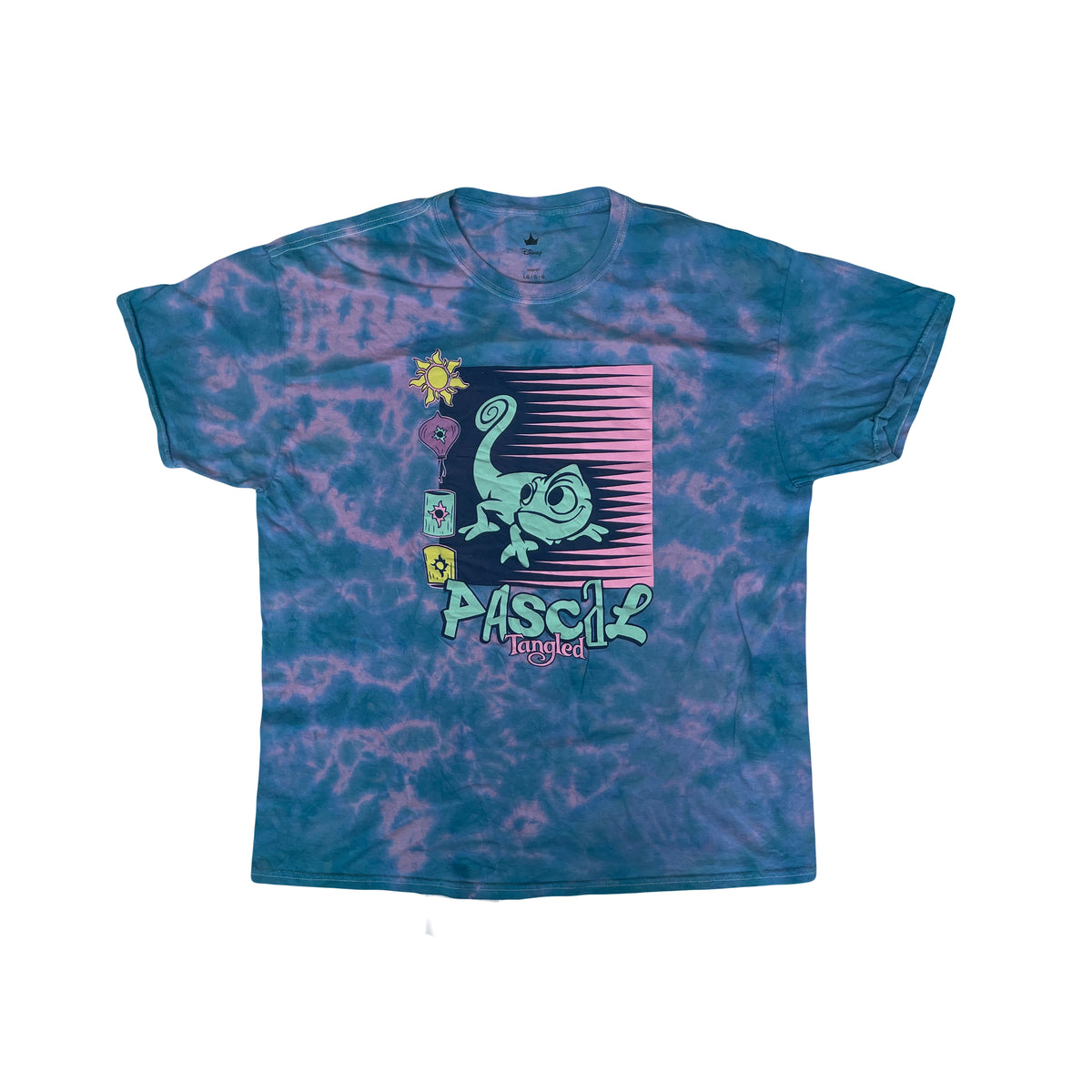 Vintage Y2k Disney Tangled Pascal Blue Pink Tie Dye T-Shirt Size Large