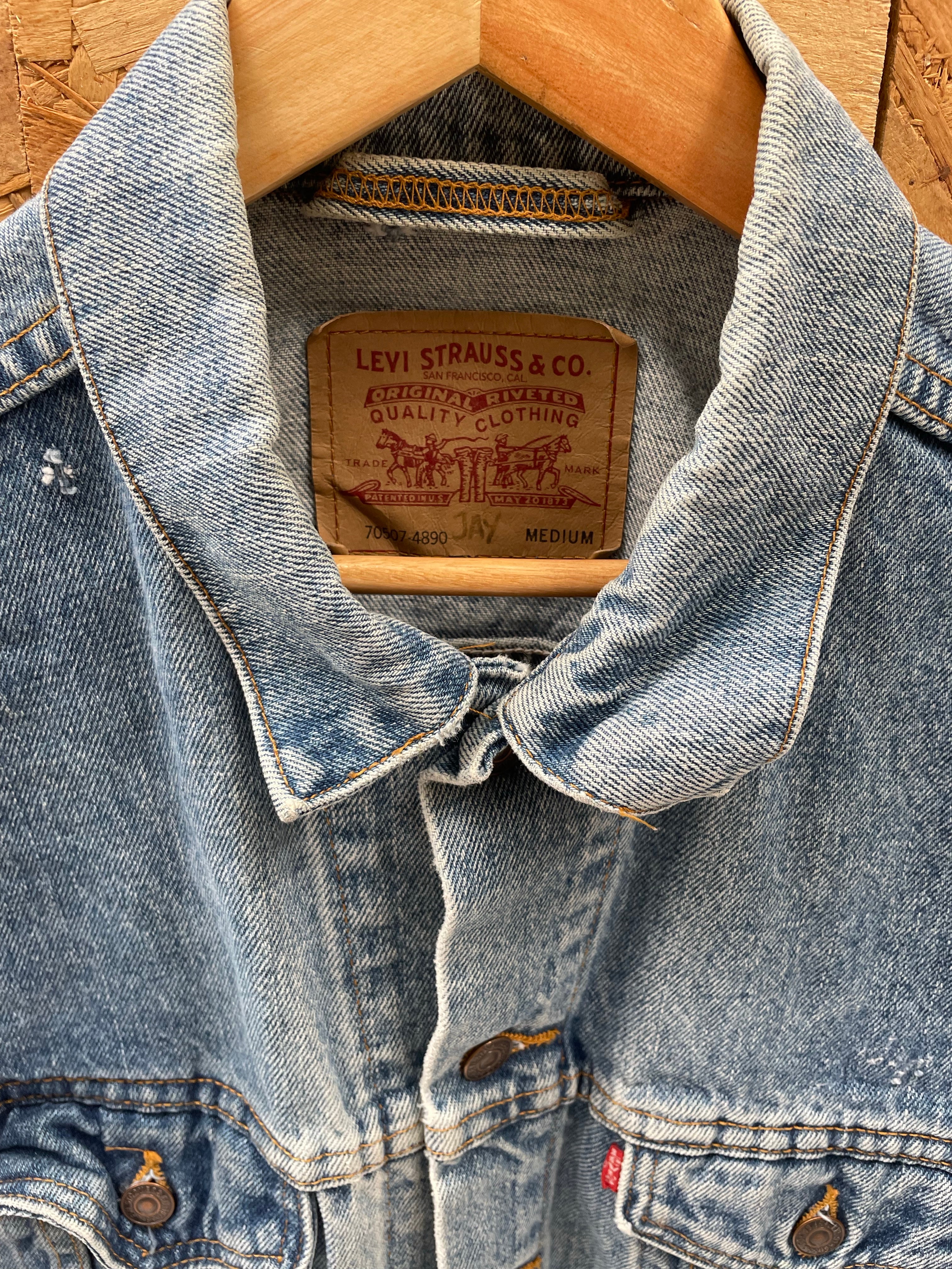 Vintage Levi's Denim Jacket - Men's Medium - Light Wash - Classic Style Pyrotechnic Crew