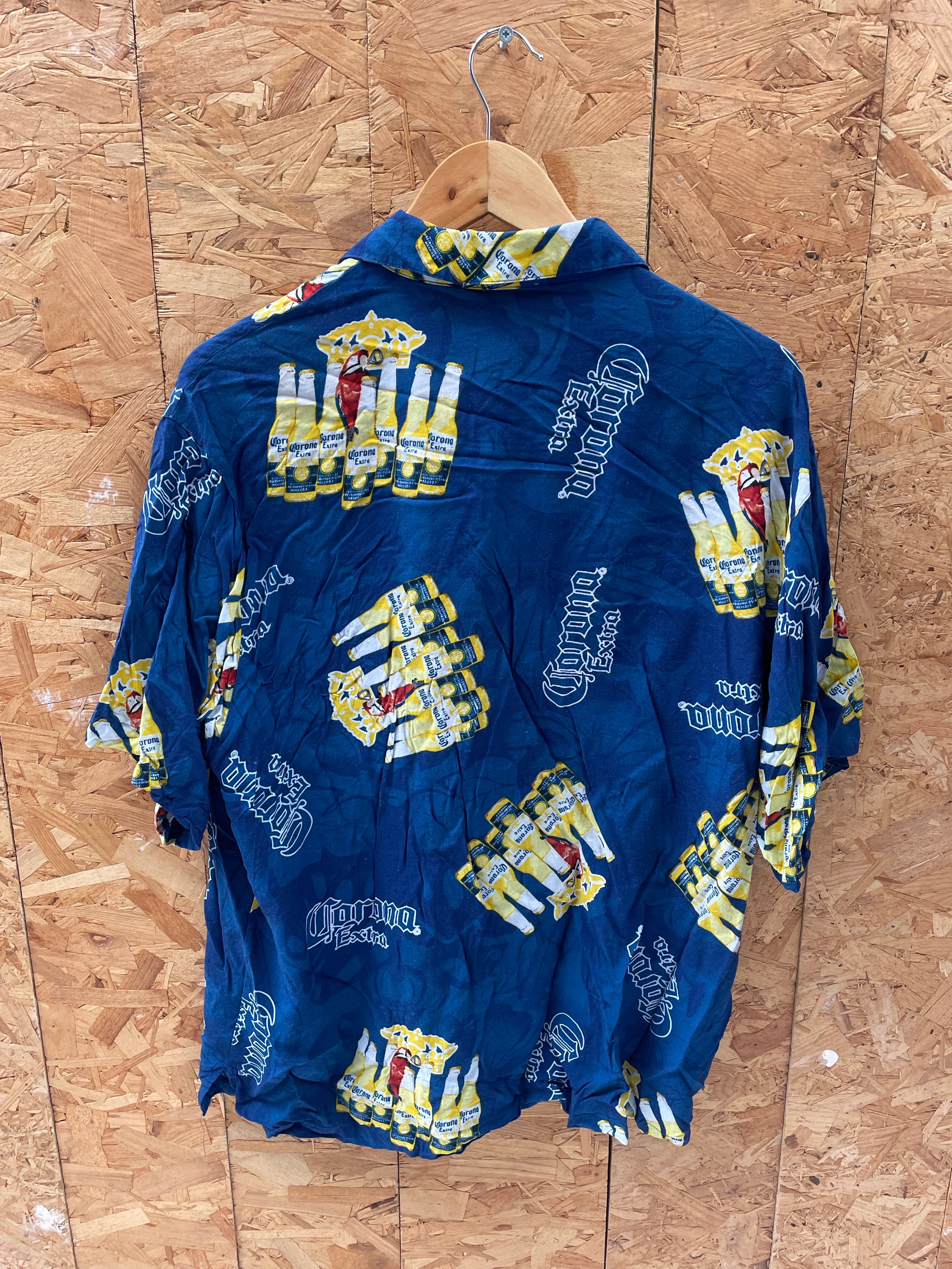 Vintage Y2K Corona Extra Beer Blue Button-Down Hawaiian Beach Shirt Mens Size XL