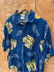 Vintage Y2K Corona Extra Beer Blue Button-Down Hawaiian Beach Shirt Mens Size XL