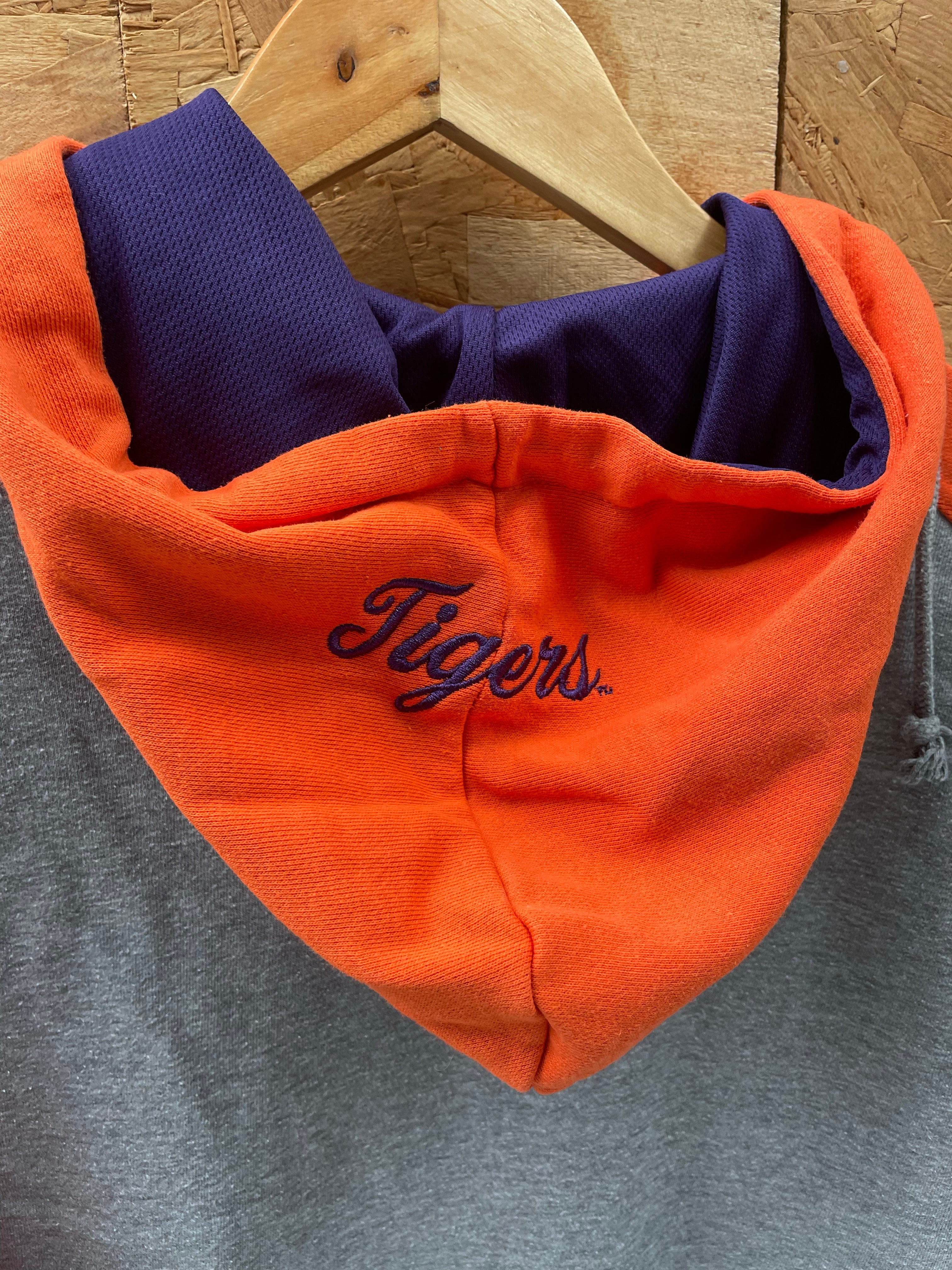 Vintage 90s Champion Clemson Tigers USA Orange Purple Gray Hoodie Sweatshirt Size L