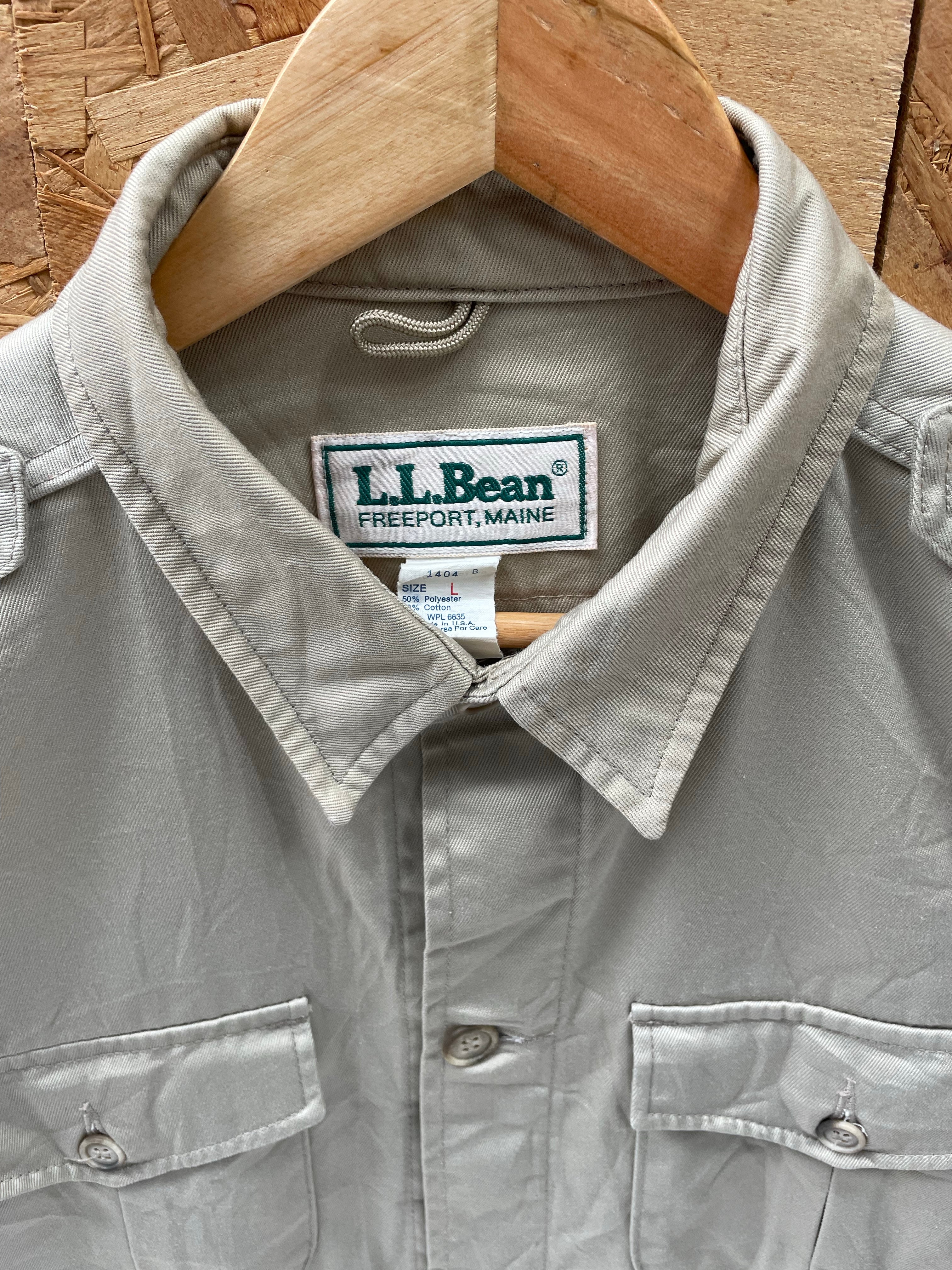 Vintage 90s L.L.Bean Men's Size L Beige Long Sleeve Safari Hunting Shirt Jacket