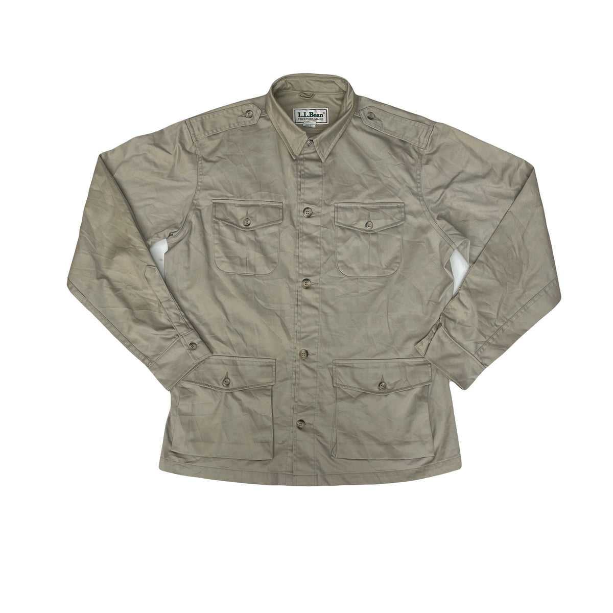 Vintage 90s L.L.Bean Men's Size L Beige Long Sleeve Safari Hunting Shirt Jacket