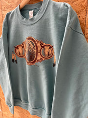 Vintage 90s Crewneck Sweatshirt Teal Wolf Native American Design Size L