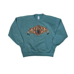 Vintage 90s Crewneck Sweatshirt Teal Wolf Native American Design Size L