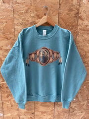Vintage 90s Crewneck Sweatshirt Teal Wolf Native American Design Size L
