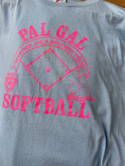 Vintage 90s Pal Gal Softball T-Shirt Light Blue Thrashed  Size L by Jerzees