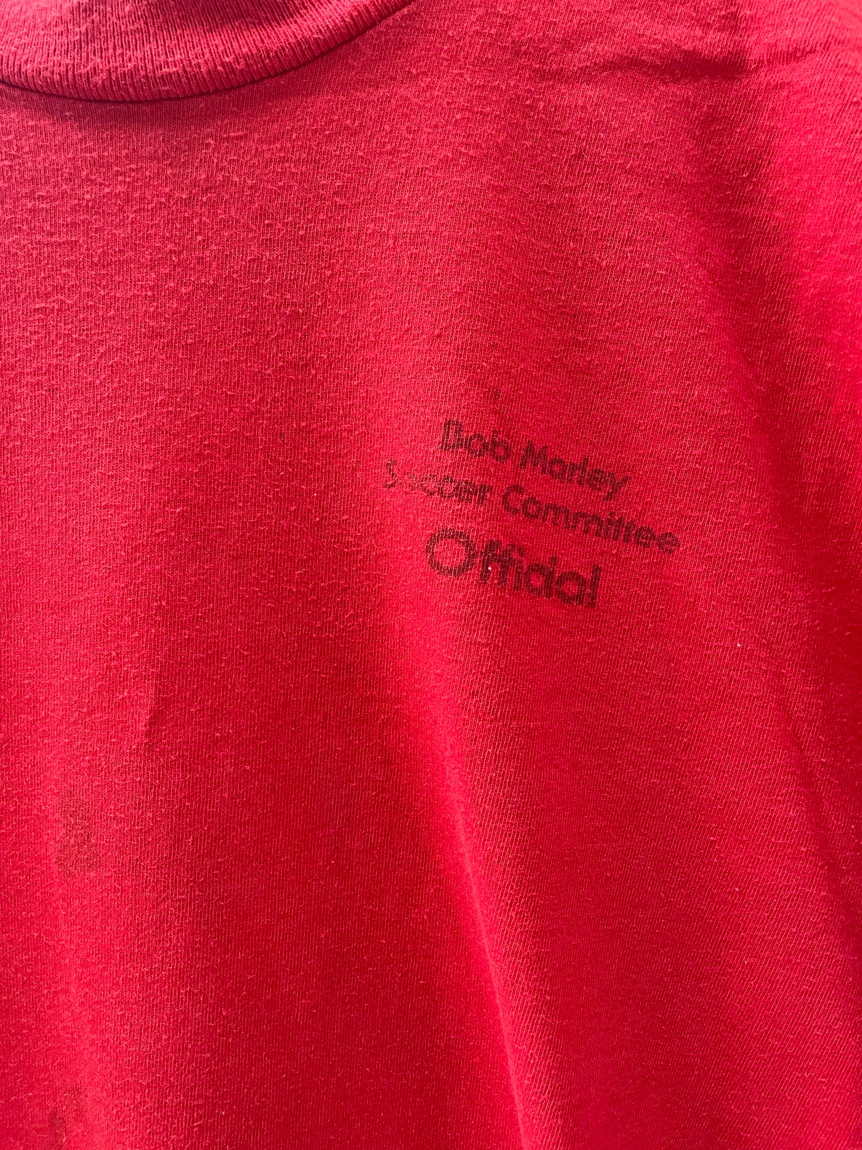 Vintage 80s Bob Marley Soccer Committee Single Stitch Red T-Shirt Size L by Fruit of the Loom