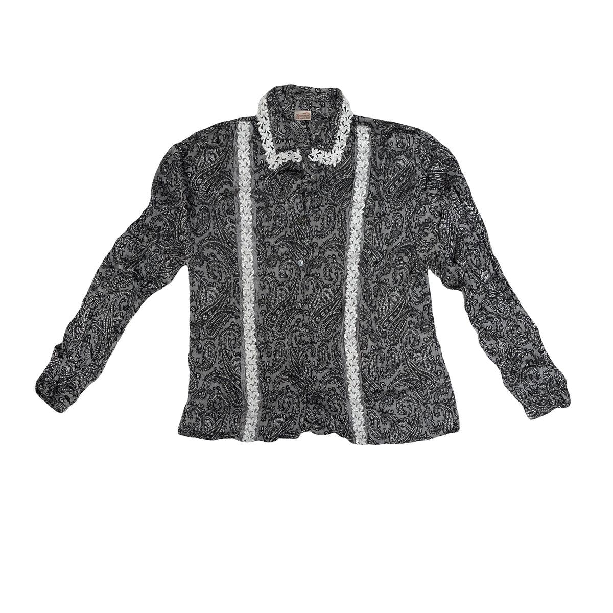 Cherimoya 48 Black &amp; White Paisley Print Blouse Shirt Long Sleeve