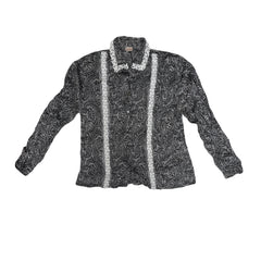 Cherimoya 48 Black &amp; White Paisley Print Blouse Shirt Long Sleeve