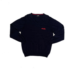 Vintage Y2K Navy Blue Red Coca-Cola James Nicholson V-Neck Sweater Men's Size S